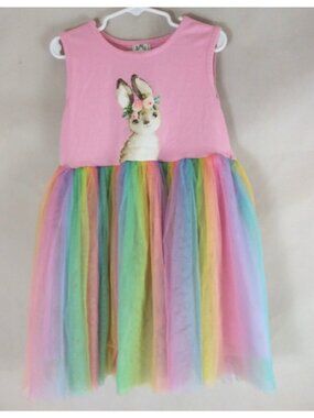 BMG Pink Bunny Rabbit Dress With Rainbow Lace Skirt Girls Size 3XL